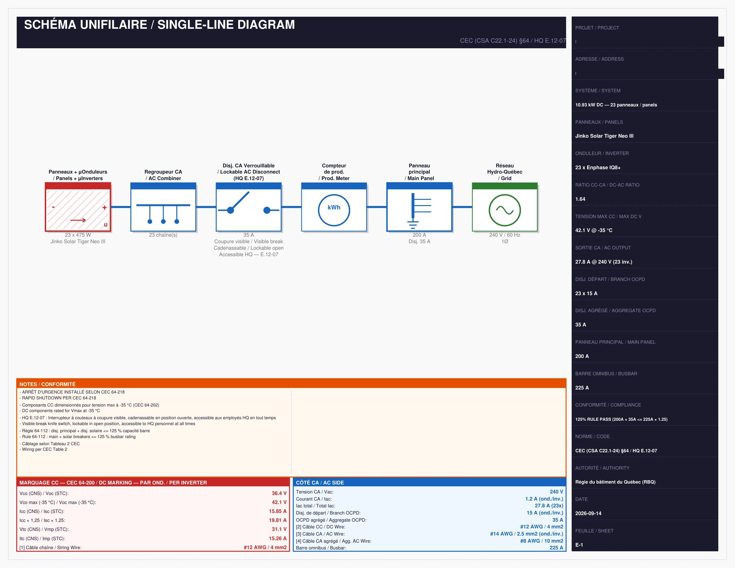 Code-checked electrical single-line diagram